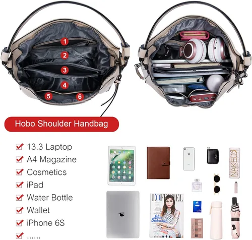 Vista 4 de Realer Bolsos de mano Hobo, bolsos para mujer, bolsos de cuero y bolsos de mano, bolsillos, bolsos cruzados grandes
