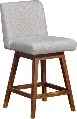 Vista 24 de Armen Living Sicily Modern Farmhouse Taburete giratorio de madera de nogal de 26 pulgadas de altura para encimera de isla de cocina, en piel Crema