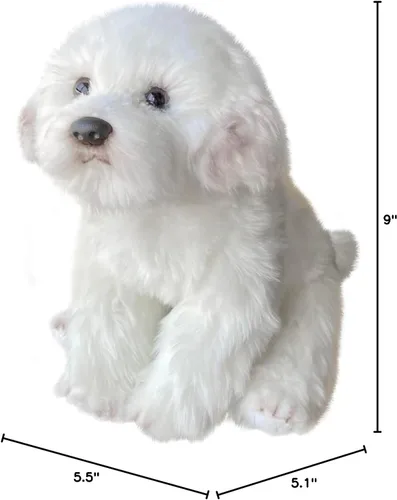 Vista 8 de Animal de peluche maltés, peluche de perro realista, animal de peluche realista, mascota de compañía, juguetes esponjosos de perrito de peluche