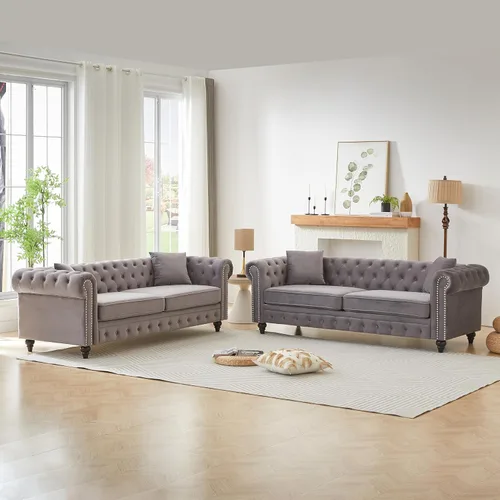 Vista 24 de Harper & Bright Designs Sofá Chesterfield de terciopelo de 62 pulgadas de dos plazas, moderno y clásico con brazo enrollado con botones y decoración