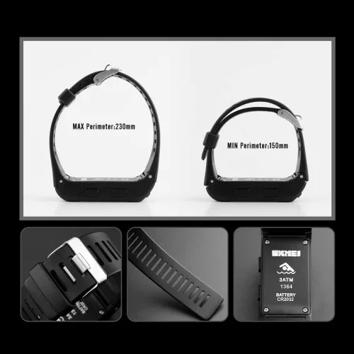 Vista 6 de Reloj digital deportivo rectangular negro para hombre, impermeable, pantalla LED, gran cara, militar, luminoso, cronómetro, alarma, militar, reloj