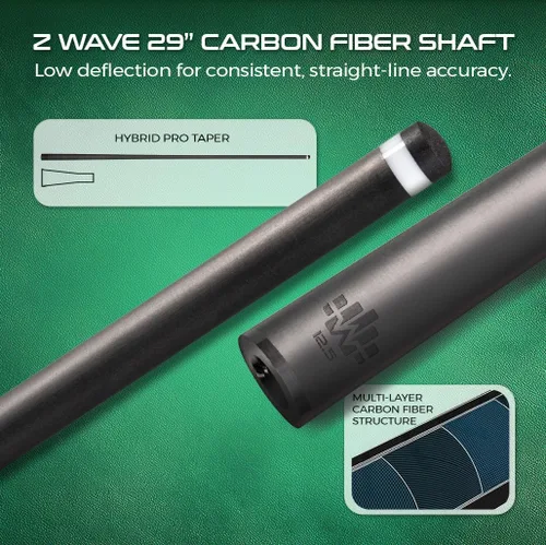 Vista 2 de Z Wave Taco de piscina de carbono – Eje de carbono de 29 pulgadas, cono cónico híbrido de 0.492 in, baja desviación, punta de microfibra
