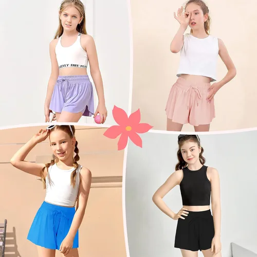Vista 5 de 2 Packs Girls Butterfly Athletic Shorts for Girls Running Shorts for Kids with Pocket 2-in-1 Cheerleading Shorts