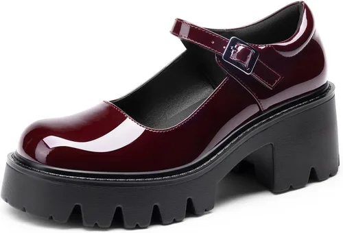 Vista 8 de DREAM PAIRS Zapatos Mary Janes con plataforma para mujer Negro PU