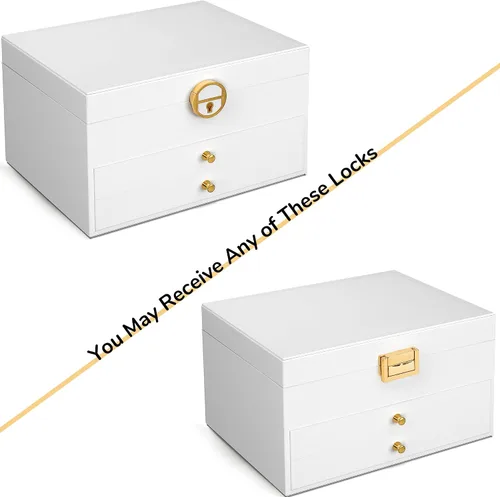 Vista 5 de Joyero de 3 capas, cajas grandes de joyería para mujeres, organizador y almacenamiento, estilo moderno, blanco y dorado, regalos de Navidad