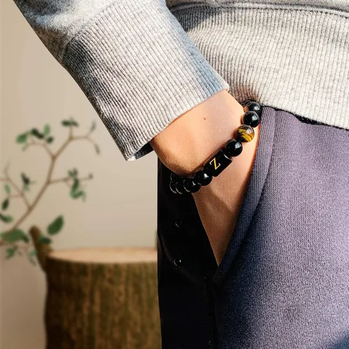 Vista 132 de SUMMER LOVE Regalos para el Día del Padre, pulsera con inicial de piedra de ónix negro de 0.394 pulgadas para hombres, pulsera de cuerda trenzada
