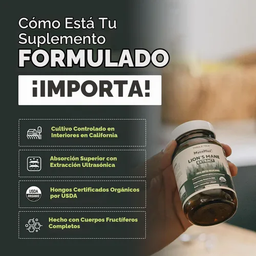 Vista 7 de Suplemento de Hongos Mane de León MycoMax - 70% Beta Glucanos, Extracto Orgánico de Mane de León de Máxima Potencia, Cultivado en EE. UU. +
