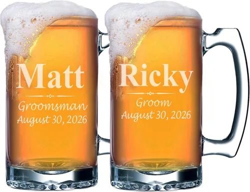 Vista 6 de My Personal Memories Juego de 4, juego de 8 y más tazas de cerveza grabadas personalizadas de padrinos de boda de 16 onzas, regalos personalizados