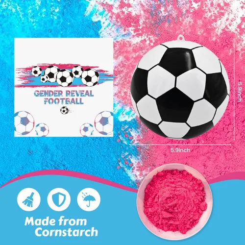 Vista 2 de FIEKEICC Kit de polvo de pelota de fútbol para revelación de género, 1 azul y 1 rosa, ideas locas para revelar el género, kit de pelotas de fútbol