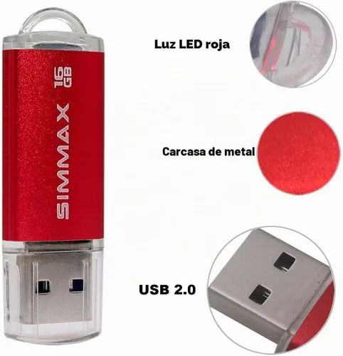 Vista 6 de SIMMAX Paquete de 2 unidades flash USB 2.0 de 16 GB con indicador LED (rojo y morado)