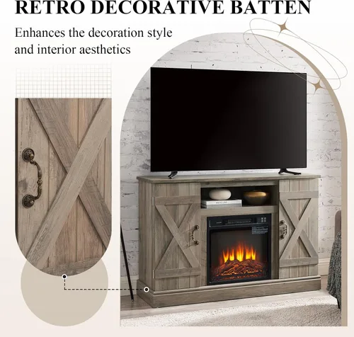 Vista 5 de LETESA Farmhouse Classic Media - Soporte de TV para TV de hasta 50 pulgadas, consola de TV de madera retro con armarios de almacenamiento abiertos