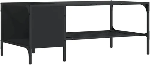Vista 4 de Mesa de centro circular para sala de estar, mesa de centro con estante negro, 39.4 x 20.1 x 15.7 pulgadas, madera de ingeniería, adecuada para salas
