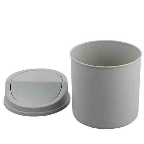 Vista 4 de Mini basurero de escritorio de 2 litros con tapa oscilante, cubo de basura pequeño (gris)