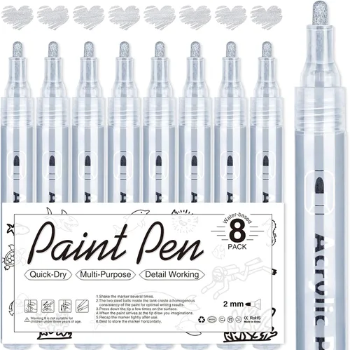 Vista 8 de AKARUED Marcadores de pintura acrílica negra: paquete de 8 bolígrafos de pintura negra, marcadores de pintura negra acrílica para pintura de roca