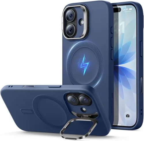 Vista 21 de ESR Funda para iPhone 14 Pro Max, Compatible con Funda de Silicona MagSafe con Soporte, Protección de Grado Militar, Soporte Integrado para Guardar