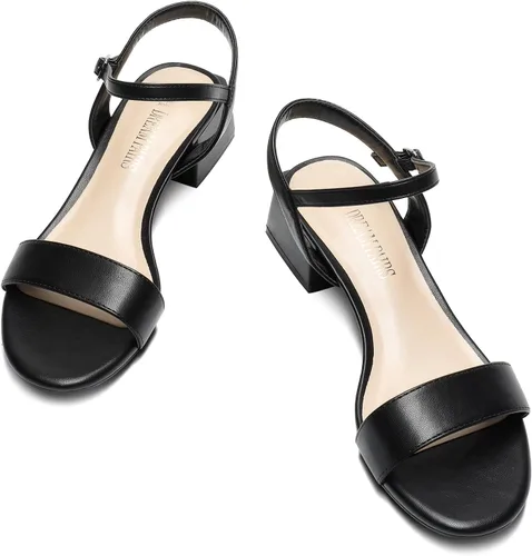 Vista 2 de DREAM PAIRS Zapatos de tacón bajo para mujer con correa de tobillo y puntera abierta clásica, tacón grueso, sandalias de tacón grueso para fiestas