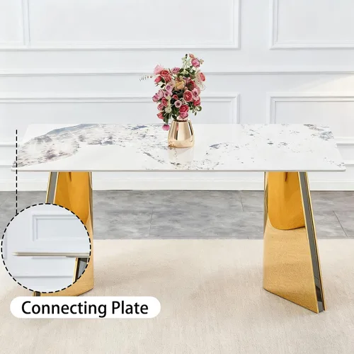 Vista 7 de Shenyon Moderno juego de mesa de comedor de 7 piezas con 6 sillas, juego de mesa de comedor de mármol blanco de 63 pulgadas para 6, mesa de cocina