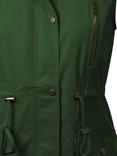 Vista 4 de MixMatchy Chaleco de safari sin mangas con cordón para mujer, ligero, holgado, para mujer un verde militar