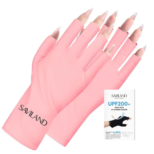 Vista 10 de SAVILAND Guantes UV para uñas: guantes profesionales UPF200+ U V para manicura de gel, anti UVA y UVB 999+ guantes para lámpara de uñas de gel