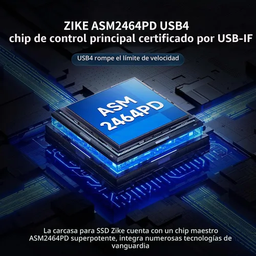 Vista 5 de Zike Carcasa SSD M.2 NVMe USB4 40Gbps, 3811 MB/s, M-Key 2280, Thunderbolt 5