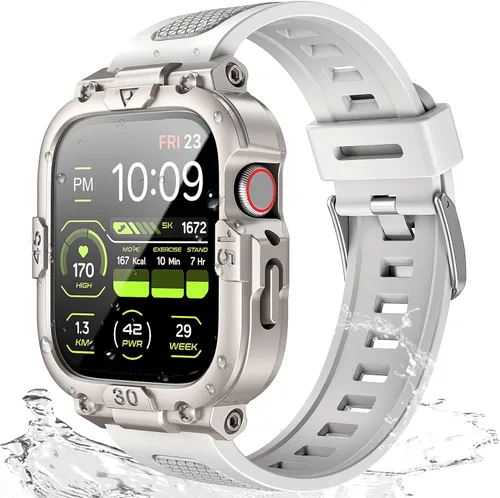 Vista 11 de Dsytom Funda impermeable con correa compatible para Apple Watch de 45mm 44mm 41mm 40mm para hombres, correa de reloj inteligente resistente