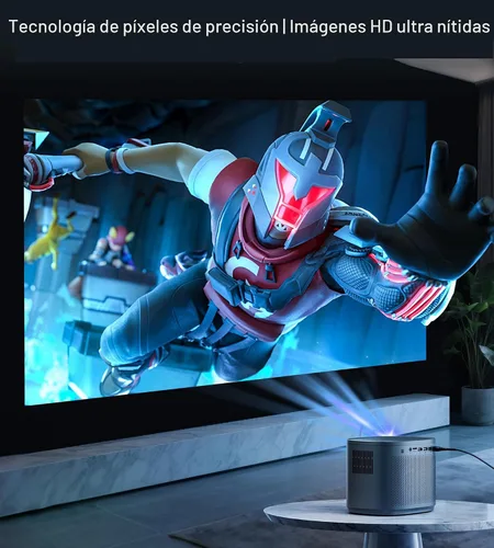 Vista 3 de Miroir Mini proyector, proyector HD para el hogar con altavoz incorporado, enfoque automático, corrección trapezoidal, portátil para películas al