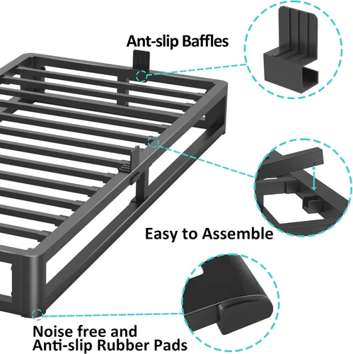 Vista 4 de Firpeesy - Base de cama individual de 6 pulgadas con bordes de esquinas redondas, base de plataforma metálica individual de bajo perfil con soporte