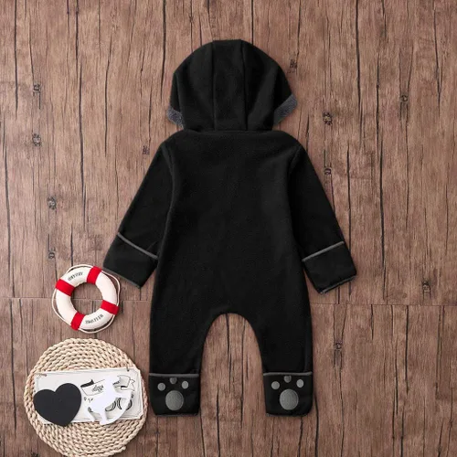 Vista 4 de Sudadera con capucha para bebés y niñas, ropa de forro polar con orejas de dibujos animados (negro, 6-12 meses)