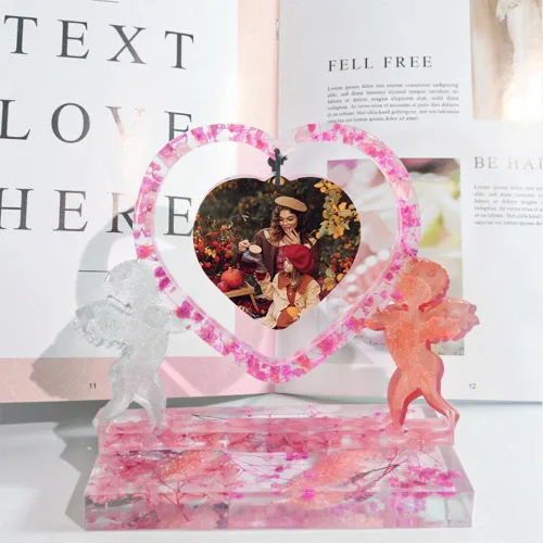 Vista 3 de Moldes de resina epoxi de amor, marcos de fotos de corazón, moldes de silicona con soporte, marco de fotos epoxi personalizado para manualidades