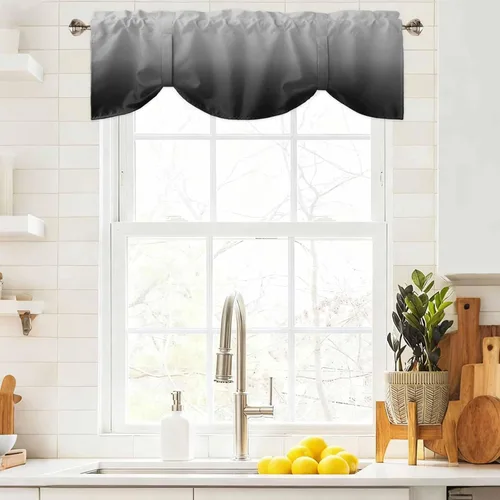 Vista 4 de Cenefa de cenefa gris degradado negro y gris para ventanas, cenefa ajustable de 60 x 18 pulgadas, cenefas para cocina, sala de estar, bolsillo