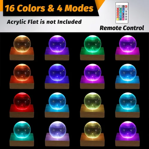 Vista 5 de Riakrum Base de pantalla LED cuadrada de madera, soporte de lámpara iluminada de madera con control remoto para el hogar, arte láser 3D, resina