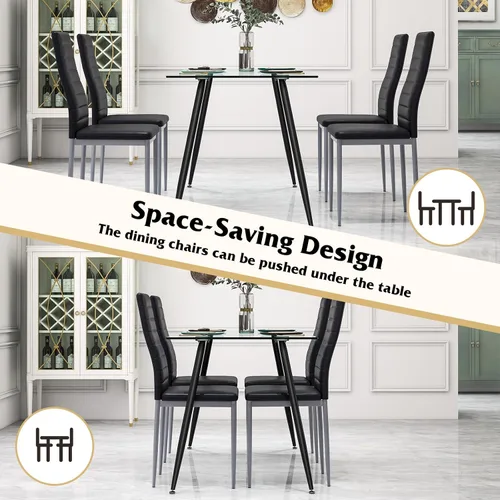 Vista 3 de Giantex Juego de mesa de comedor para 4, juego de sillas de mesa de cocina con mesa rectangular de vidrio de 51 pulgadas, 4 sillas de comedor
