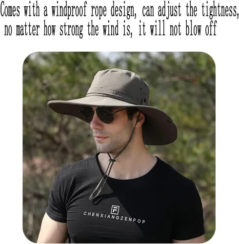 Vista 6 de Sun Protection Waterproof Breathable Wide Brim Bucket Sun Hat H2-beige