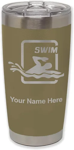 Vista 33 de LaserGram Vaso aislado al vacío de 20 onzas, para natación, grabado personalizado incluido (negro) Engraved Gift for Swimmers, Vacuum Insulated
