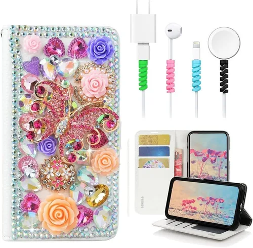 Vista 9 de Bling SSBLDwCPSeries-4 - Funda de piel con tapa y protector de cable, diseño 3D