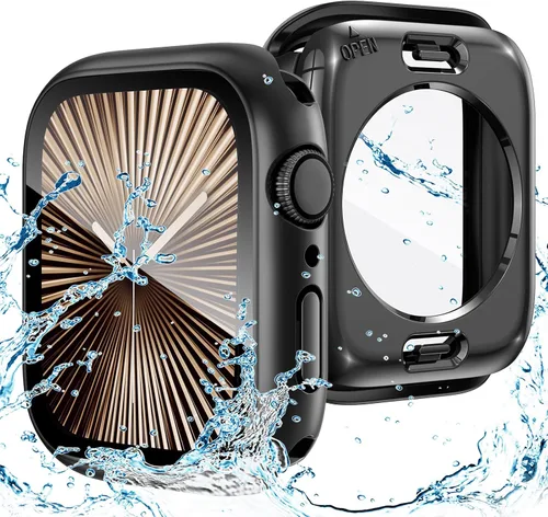 Vista 13 de Goton Funda impermeable 2 en 1 para Apple Watch, protector de pantalla para series 6/5/4, SE 3/2/1 de 40mm, cubierta frontal de vidrio protectora