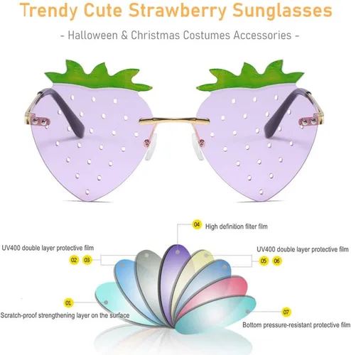 Vista 2 de BAWUYI Lindas gafas de sol en forma de fresa para mujeres, hombres, niñas, niños, accesorios de fiesta de graduación, Halloween, Navidad, disfraces