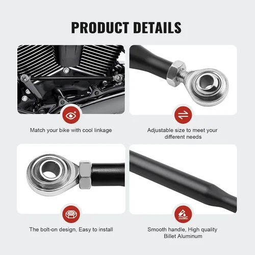 Vista 4 de Varilla de varillaje de palanca de cambios negra ajustable para Harley Negro