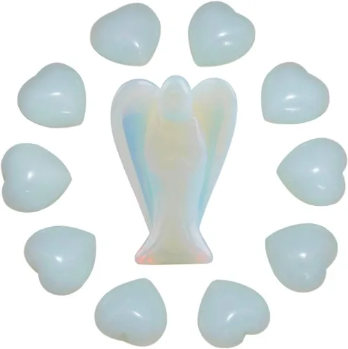 Vista 8 de Rockcloud Cristal curativo de 0.5 pulgadas, corazones de soplo y ángel de la guarda tallados, piedras de preocupación talladas para chakras, reiki