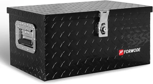 Vista 8 de FORWODE Caja de herramientas de aluminio de 20 pulgadas para camión, caja de herramientas con cerradura, caja de almacenamiento impermeable con Negro