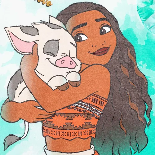 Vista 4 de Disney Frozen Moana Princess Tiana - Conjunto de camiseta con peplum floral y pantalones cortos de felpa francesa para niños pequeños a grandes