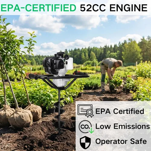 Vista 5 de DC HOUSE 52cc 1800W Gas Powered Earth Auger EPA Certified Post Hole Digger, with 2 Drill Bits 6" 10", Mixing Ratio 30:1, for Fence, Farmland and