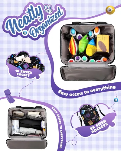 Vista 2 de Bolsa de bingo para Daubers Dabbers Dotters Bolsa de mano con bolsillos para suministros de bingo (negro)