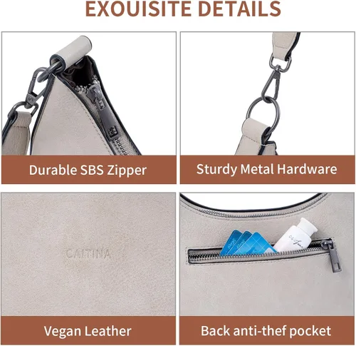 Vista 4 de Caitina Bolso bandolera para mujer, bolsos pequeños de piel vegana, con 3 correas ajustables