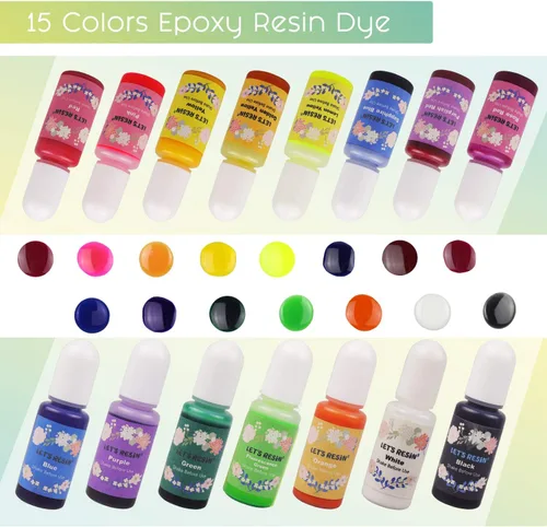 Vista 2 de LET'S RESIN Tinte de resina epoxi, pigmento de resina epoxi translúcida de 15 colores, pintura de resinas concentradas sin olor de 0.35 oz cada una