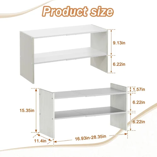 Vista 3 de X-cosrack - Organizador de zapatero de 2 niveles para armario, zapatero blanco expandible y ajustable, estantes de almacenamiento de zapatos