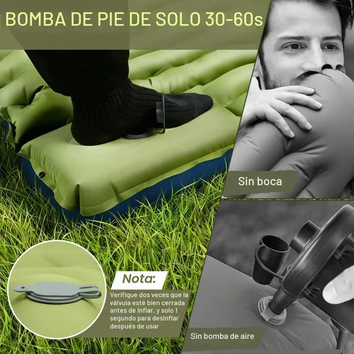 Vista 6 de FUN PAC Colchoneta de dormir para camping, ultraligera con almohada, bomba de pie integrada, almohadillas inflables compactas para acampar, Verde