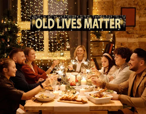Vista 5 de Joyiou Cartel de fondo de cumpleaños Old Lives Matter, divertido regalo de jubilación o cumpleaños 40, 50, 60, 70, 80, decoraciones de fiesta