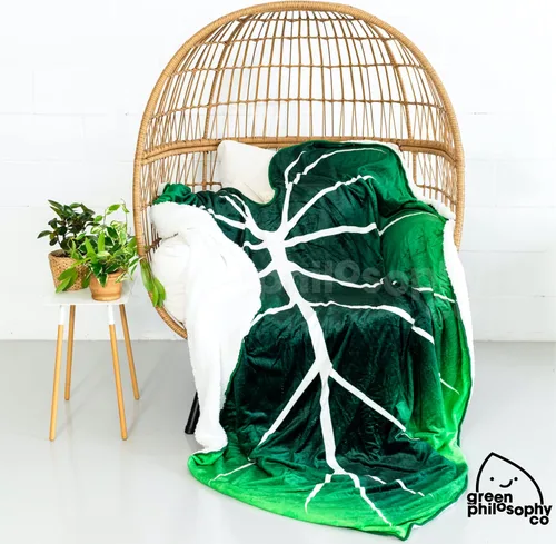 Vista 8 de Green Philosophy Co. Manta de hojas de gloriosum, verde esmeralda, 90 x 76.5 pulgadas