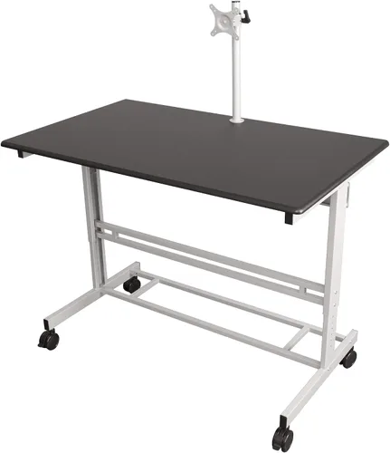 Vista 3 de Escritorio de pie con altura ajustable móvil con soporte para monitor, Negro 48